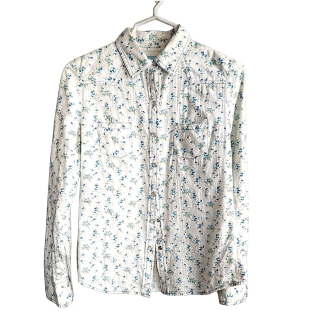 Arizona Jean Company Ditsy Floral Snap Moonstone Button-Down Shirt Jr.M Cotton